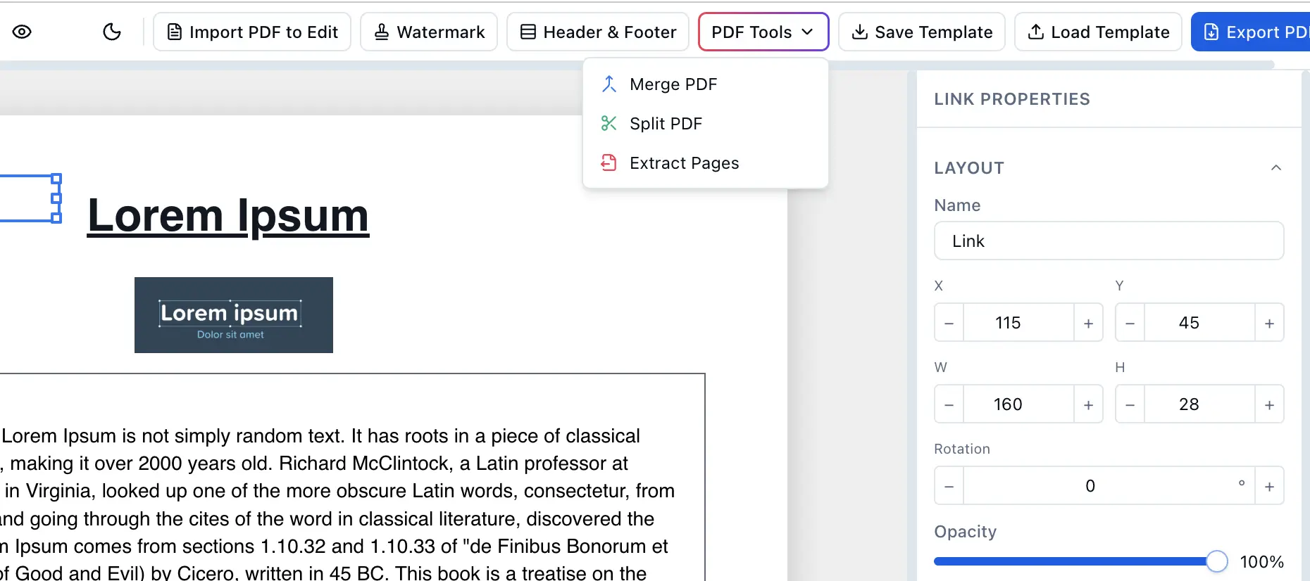 EdiPDF Features UI